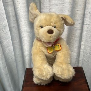 Build A Bear "Spoiled" Golden Lab Puppy Dog 1 floppy ear, "Spoiled" Heart Charm